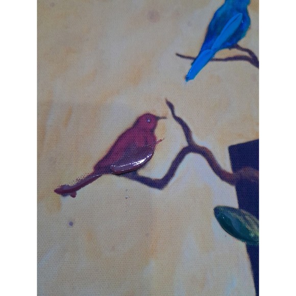 Christine Marcus Stone Embellished Giclee 20x16 Inch Canvas Whimsical Dog Birds - Picture 4 of 7